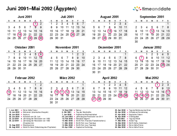 Kalender für 2091 in Ägypten