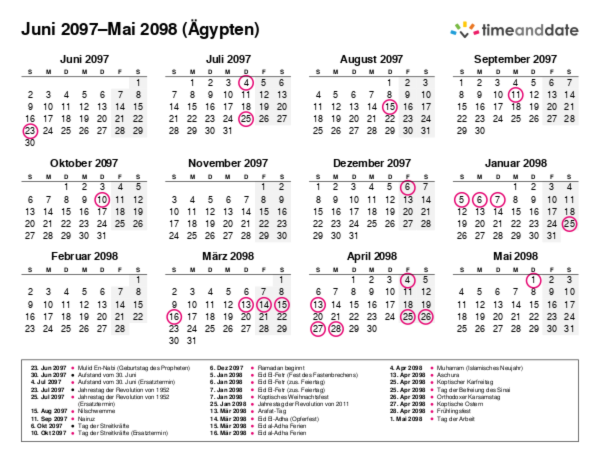 Kalender für 2097 in Ägypten