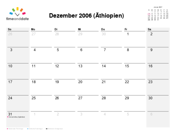 Kalender für 2006 in Äthiopien