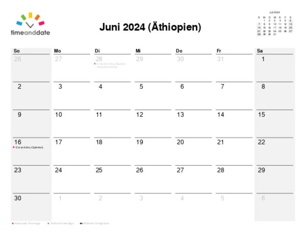 Kalender für 2024 in Äthiopien