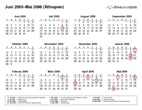 Kalender für 2095 in Äthiopien