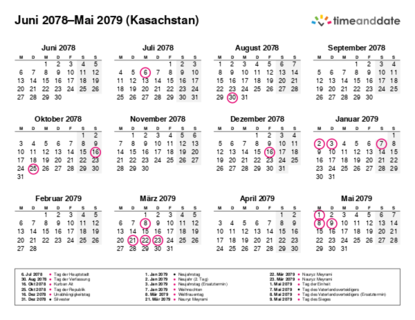 Kalender für 2078 in Kasachstan