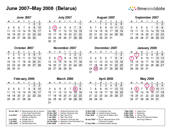 Kalender für 2007 in Weißrussland