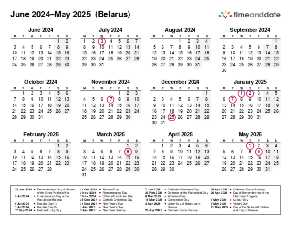 Kalender für 2024 in Weißrussland