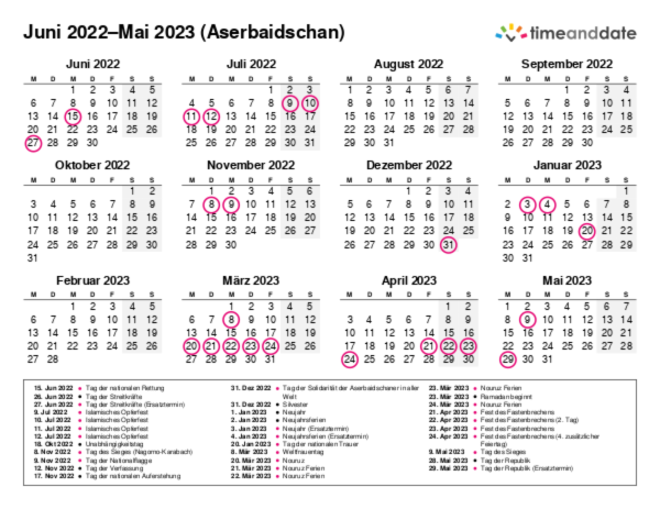 Kalender für 2022 in Aserbaidschan