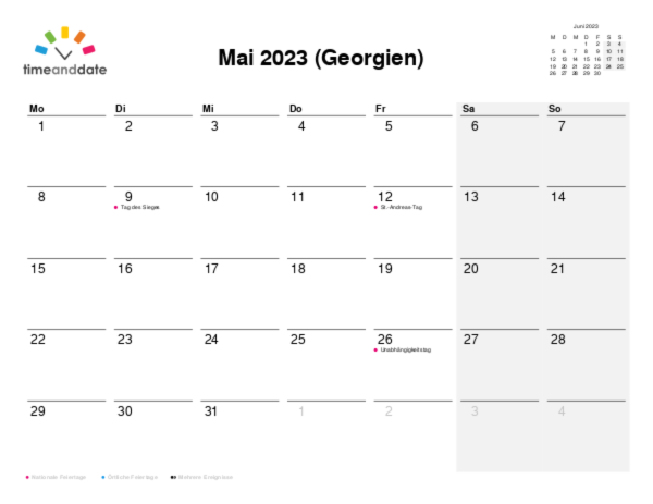 Kalender für 2023 in Georgien