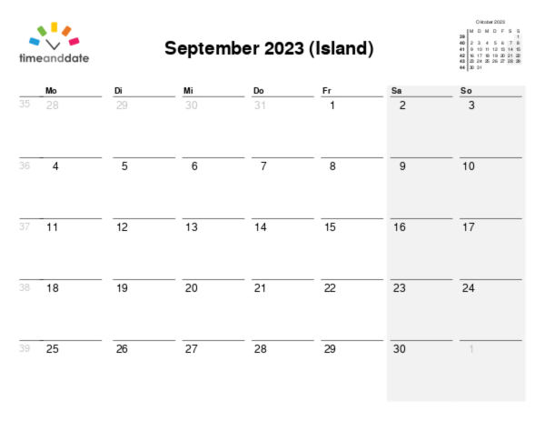 Kalender für 2023 in Island