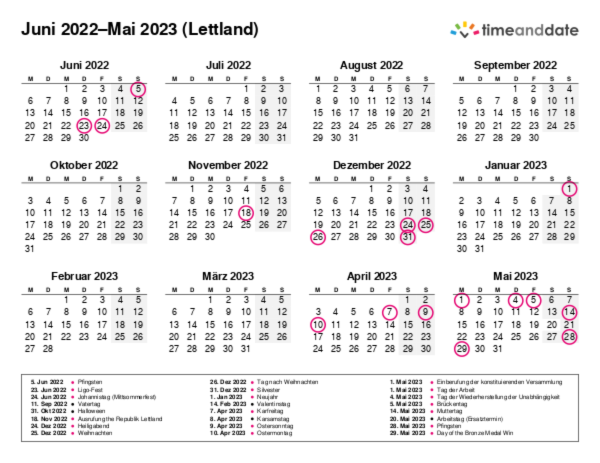 Kalender für 2022 in Lettland