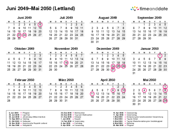 Kalender für 2049 in Lettland