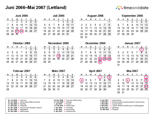 Kalender für 2066 in Lettland