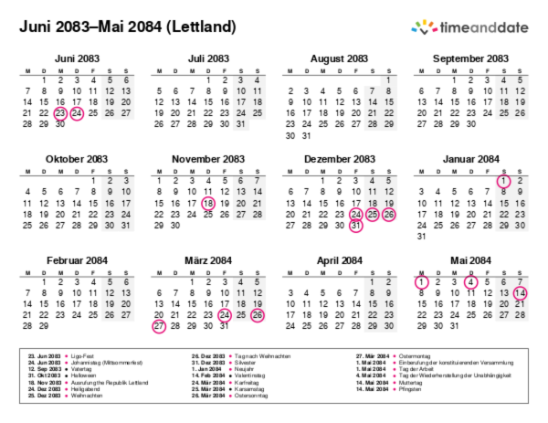 Kalender für 2083 in Lettland