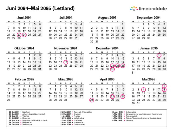 Kalender für 2094 in Lettland