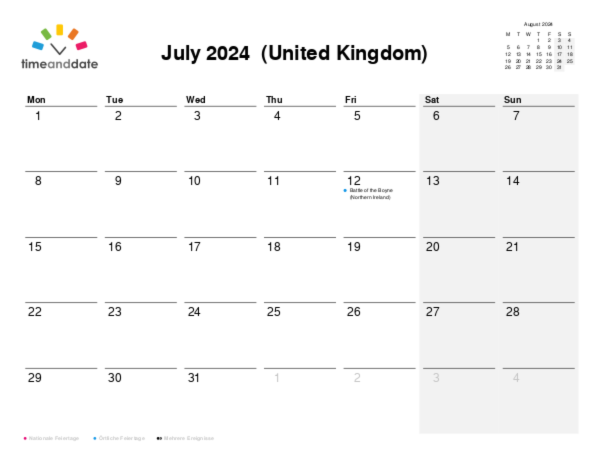 Kalender für 2024 in Großbritannien