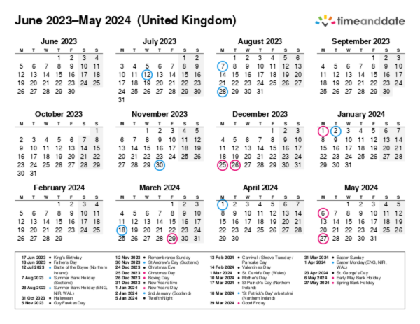 Kalender für 2023 in Großbritannien