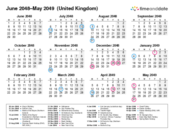 Kalender für 2048 in Großbritannien