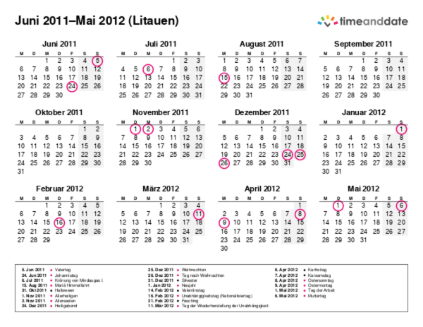 Kalender für 2011 in Litauen