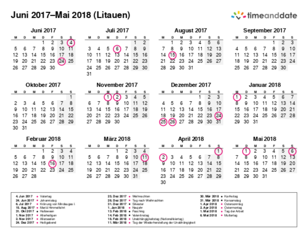 Kalender für 2017 in Litauen