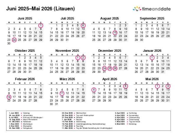 Kalender für 2025 in Litauen