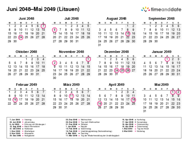 Kalender für 2048 in Litauen