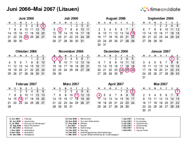 Kalender für 2066 in Litauen