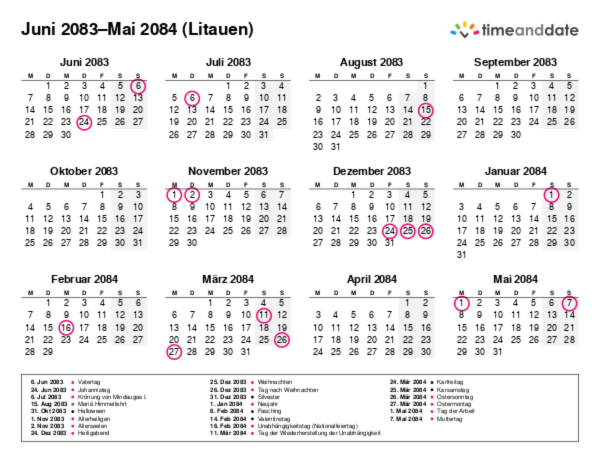Kalender für 2083 in Litauen
