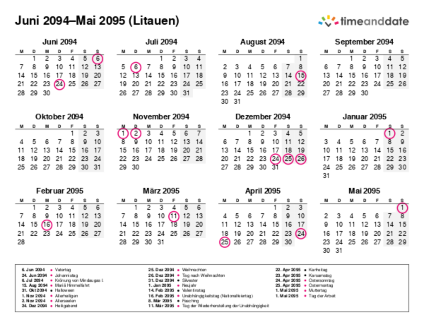 Kalender für 2094 in Litauen