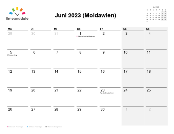 Kalender für 2023 in Moldawien