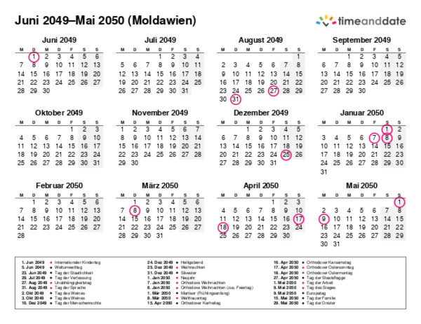 Kalender für 2049 in Moldawien