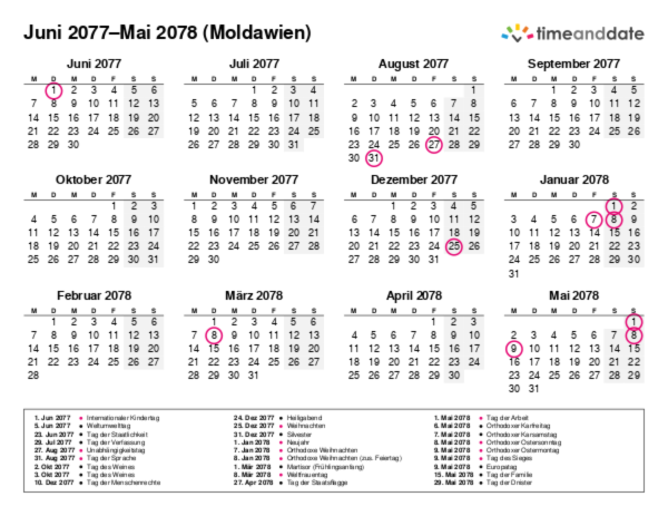 Kalender für 2077 in Moldawien