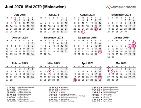 Kalender für 2078 in Moldawien