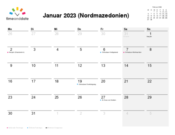 Kalender für 2023 in Nordmazedonien