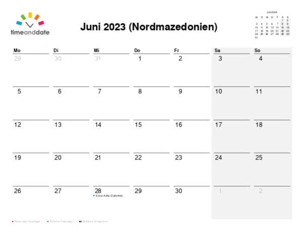 Kalender für 2023 in Nordmazedonien