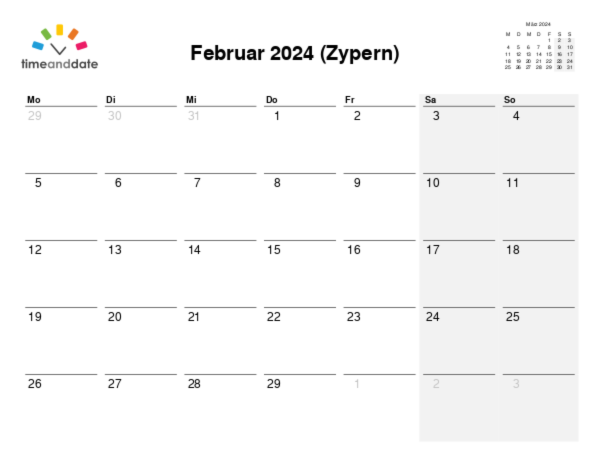 Kalender für 2024 in Zypern