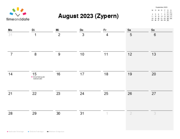 Kalender für 2023 in Zypern