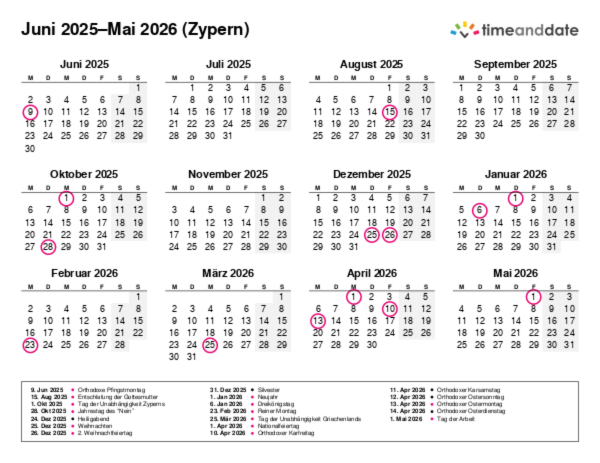 Kalender für 2025 in Zypern