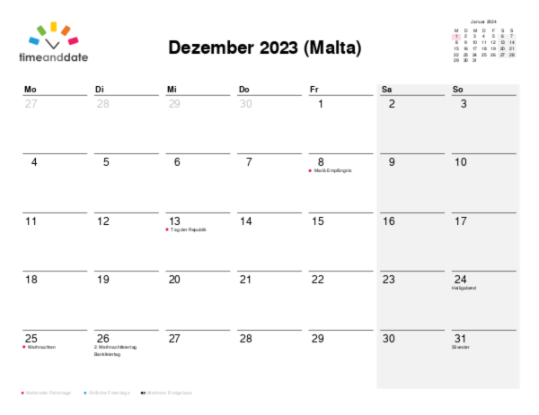 Kalender für 2023 in Malta