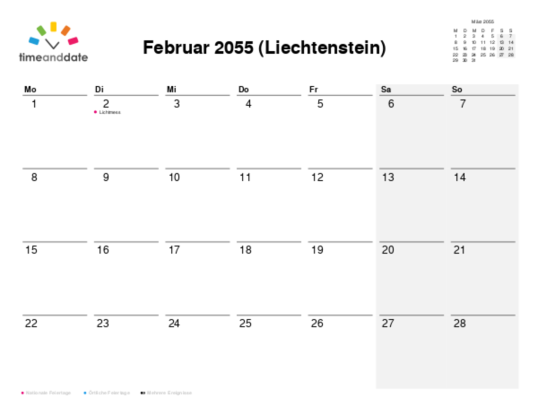 Kalender für 2055 in Liechtenstein