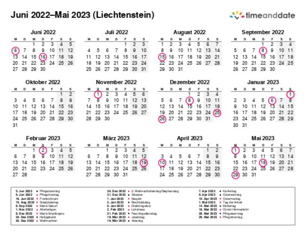 Kalender für 2022 in Liechtenstein