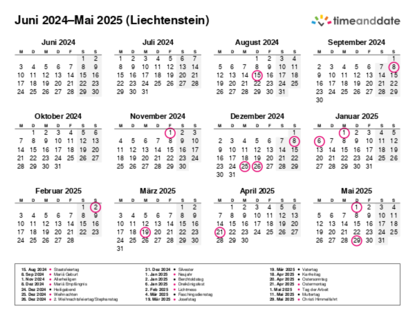 Kalender für 2024 in Liechtenstein