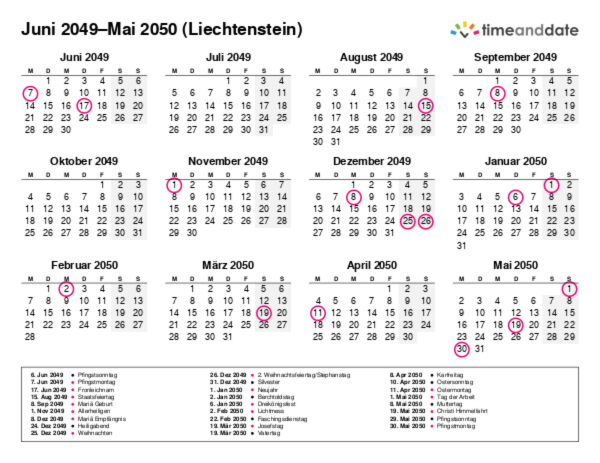 Kalender für 2049 in Liechtenstein
