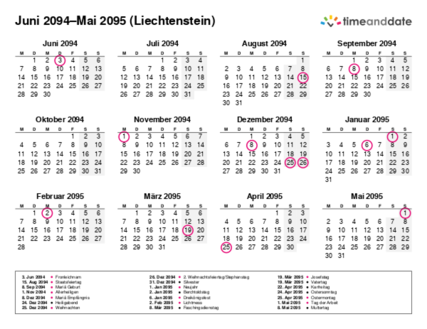 Kalender für 2094 in Liechtenstein