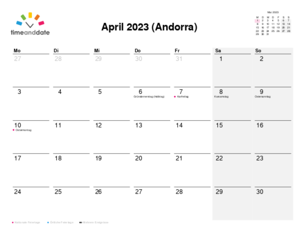 Kalender für 2023 in Andorra