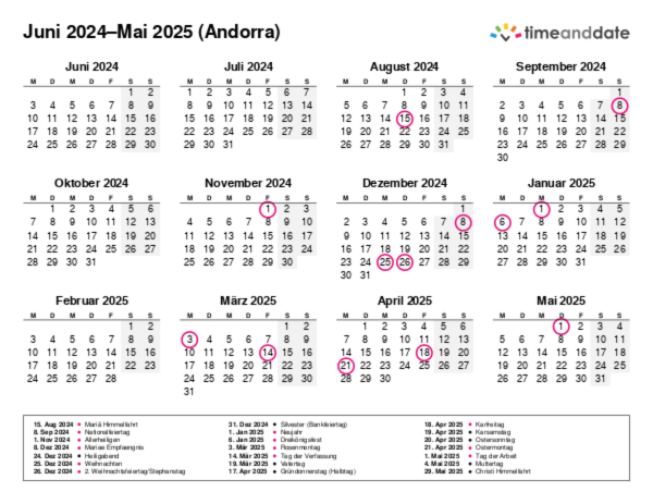 Kalender für 2024 in Andorra