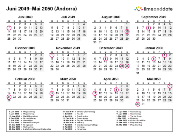 Kalender für 2049 in Andorra