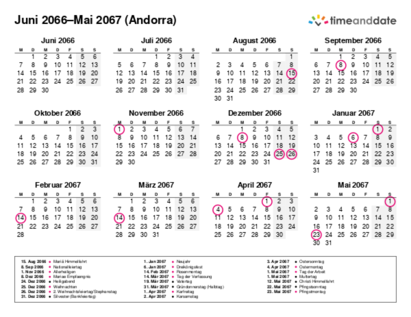 Kalender für 2066 in Andorra