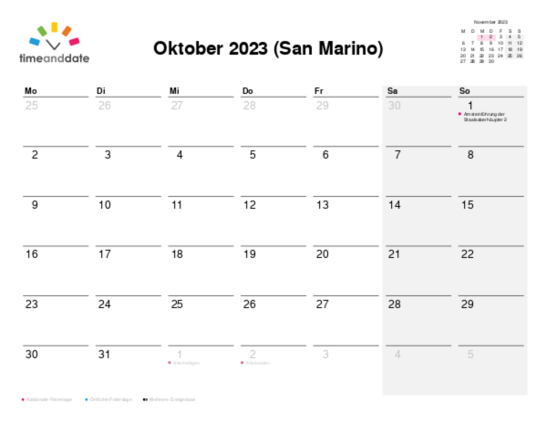Kalender für 2023 in San Marino