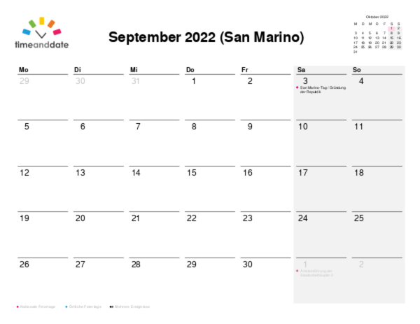 Kalender für 2022 in San Marino