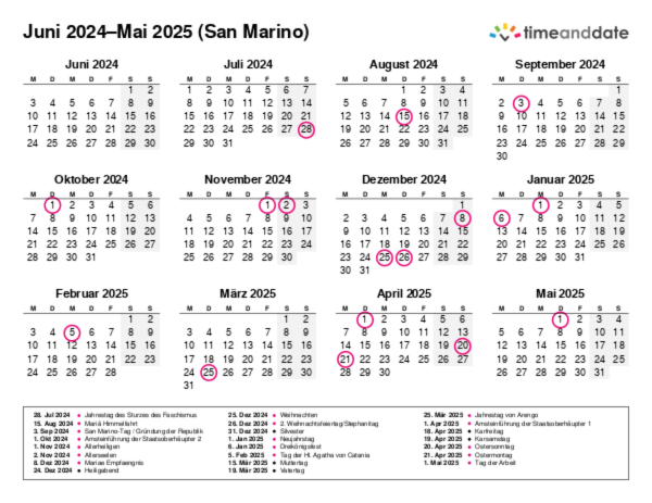 Kalender für 2024 in San Marino