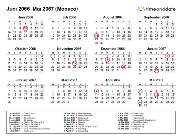 Kalender für 2066 in Monaco