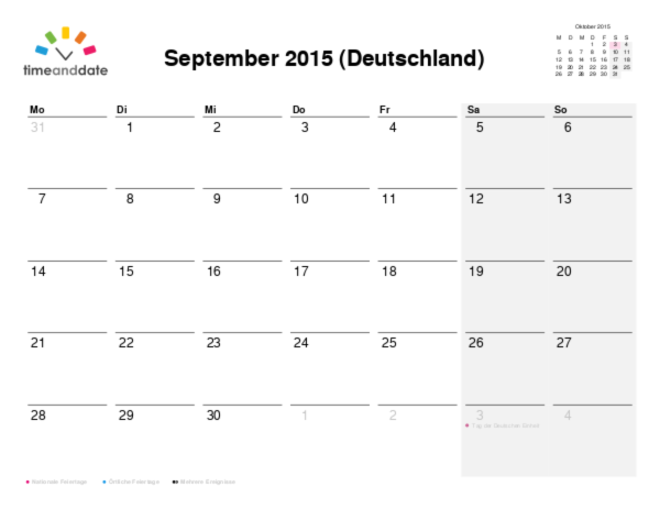 Kalender für 2015 in Deutschland
